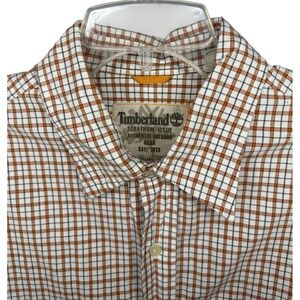 Timberland Men's Large Orange‎ White Plaid Short Sleeve Button Up Shirt